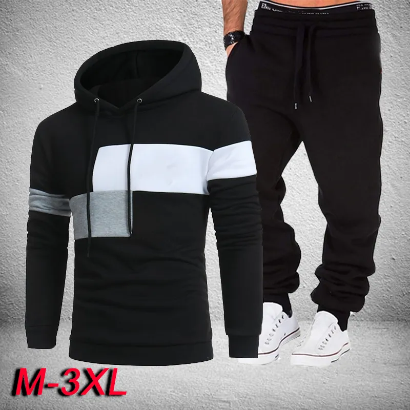 Fashion Men Tracksuits Hoodies Suit Autumn Winter Men Hooded Sweater and Sweatpants Two Piece Set Plus Size Men's Clothing