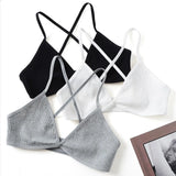 Comfort Cotton Women Bra Thin Sport Style Unlined Bralette Sexy Deep V Triangle Cup Cross Beauty Back Bra