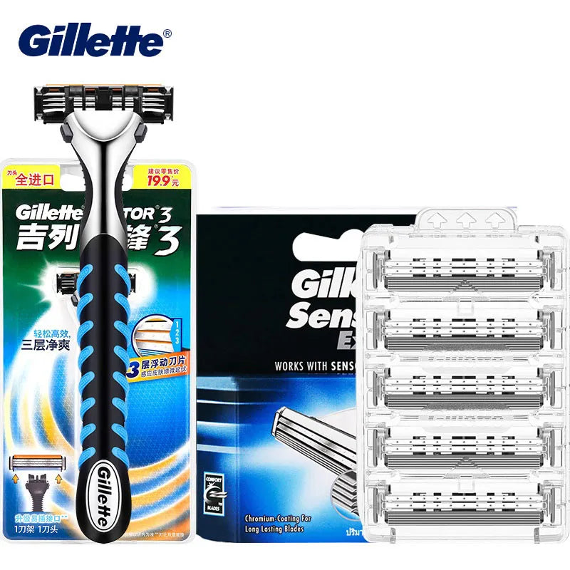 Gillette Sensor Excel Razor Blades Ultra Thin 3 Layer Sharp Shaving Blades Vector3 Men Face Hair Removal  Shaver Replace Refills