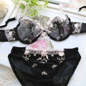 Exquisite Embroidery Lotus Pink Ultra-thin Sexy Large Size Underwear Ladies Lace Transparent Comfortable Women Bra