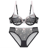 Exquisite Embroidery Lotus Pink Ultra-thin Sexy Large Size Underwear Ladies Lace Transparent Comfortable Women Bra