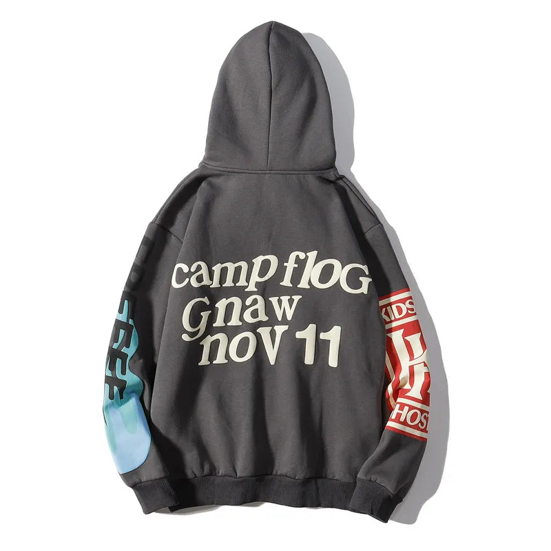 Graffiti Letter Foam Fleece Baggy Sweatshirts Men's Oversized High Street Casual Hooded Hoodie Unisex Pullover Loose Hoody