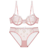 Exquisite Embroidery Lotus Pink Ultra-thin Sexy Large Size Underwear Ladies Lace Transparent Comfortable Women Bra