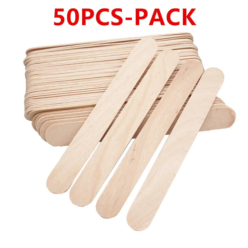 50pcs Wood Applicators Sticks for Wax Hair Removal - Natural Birch Wooden Spatulas for Hair Removal Eyebrow and Body