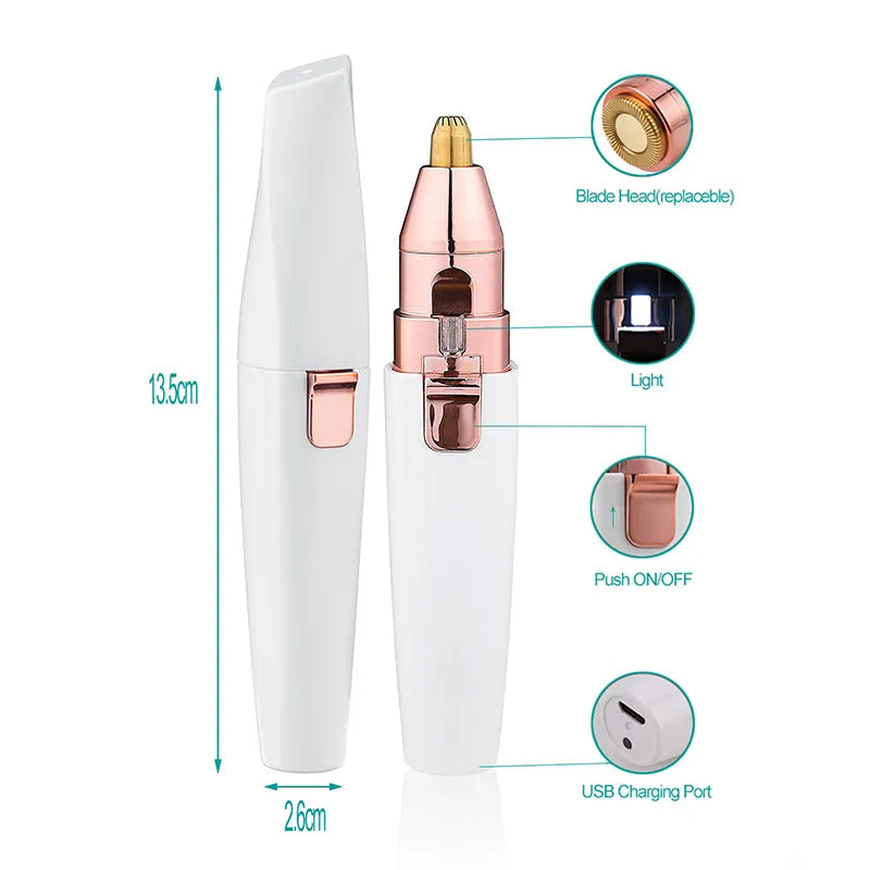 2 in 1 Electric Eyebrow Trimmer Painless Eye Brow Epilator For Women Makeup Mini Razors Portable Facial Hair Removal Shaver