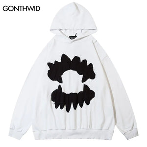 Vintage Mens Hoodie Sweatshirt Y2K Grunge Hip Hop Ripped Embroidery Teeth Patch Hooded Streetwear Harajuku Punk Gothic Pullover