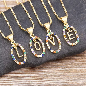 26 English Letters Pendant Necklace Zircon Fashion A - Z Initial M S C K Trendy Alphabet Long Chain For Women My Name Jewelry