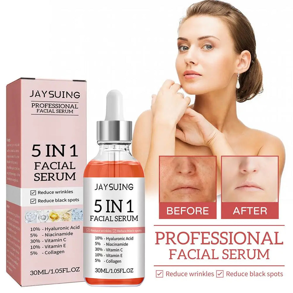 5 In 1 Face Serum Moisturizing Whitening Anti Wrinkle Aging Vitamin C Hyaluronic Acid Facial Serum Shrink Pores Skin Care 30ml