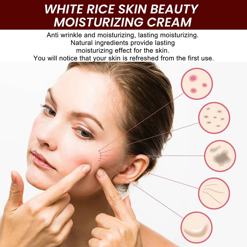 White Rice Whitening Face Cream Anti Aging Fade Fine Lines Melanin Pigment Remover Wrinkles Improve Dull Moisturizing Skin Care