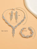 4pcs women's jewelry set with rhinestone inlaid necklaces, earrings, bracelets, wedding accessories