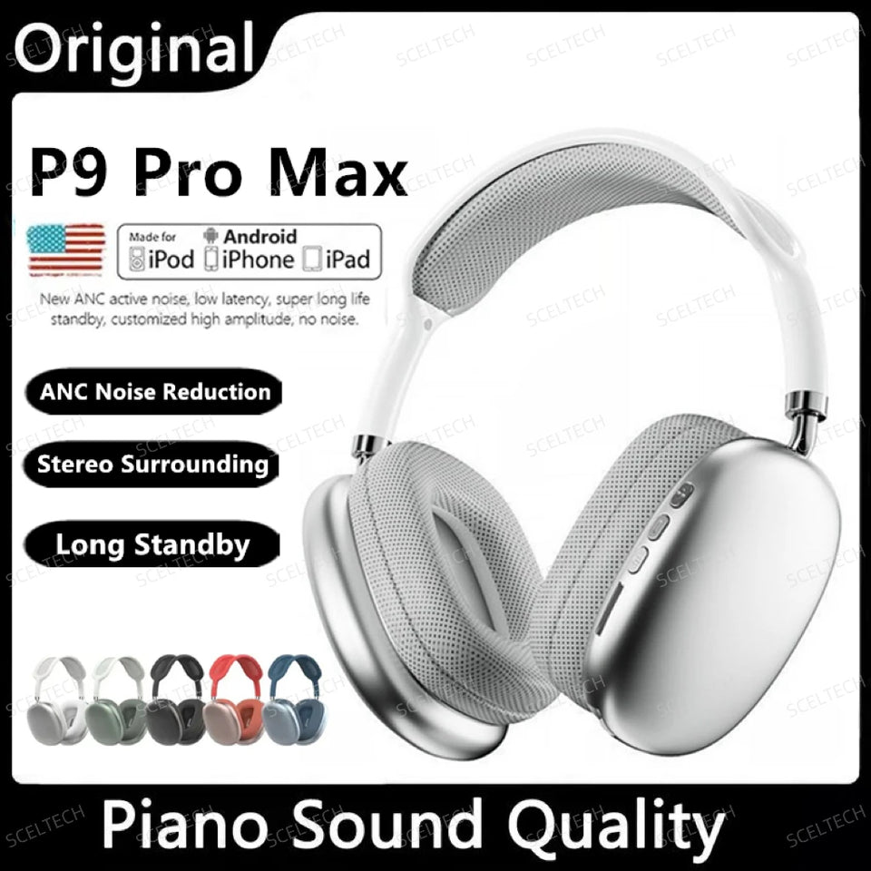 Original P9 Pro Wireless Bluetooth Headphones Noise Cancelling Mic Over Ear Sports Gaming With TF Card Slot Headset For Apple