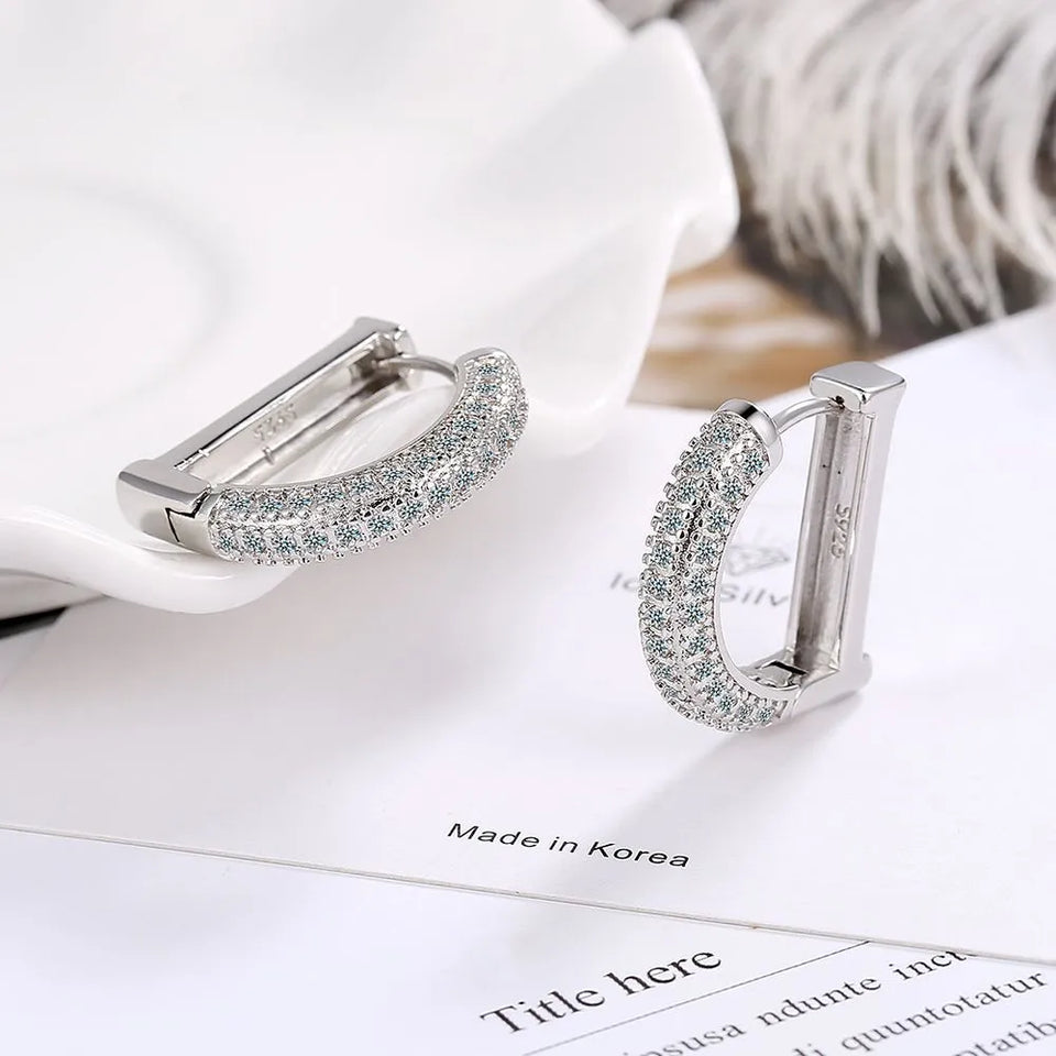 Andara s925 Sterling Silver Real Moissanite Letter D Hoop Earring For Women Sparkling Lab Diamond Ear Buckle Fine Jewelry Gift