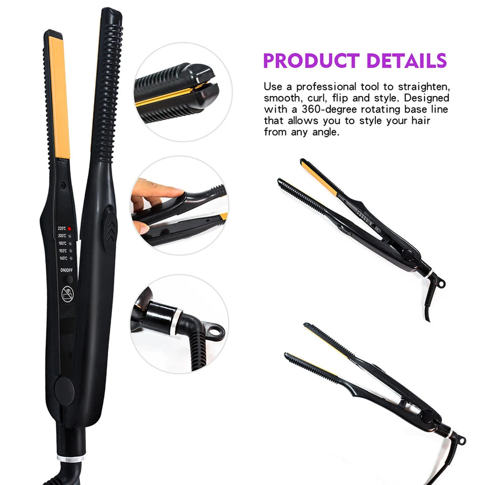 2 In 1 Hair Straightener and Curler Mini Flat Iron Straightening Styling Tools Ceramic Hair Crimper Corrugation Curling Iron