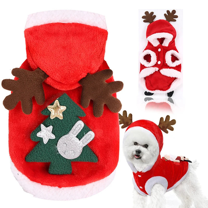 Dog Christmas Clothes Pets Clothing Santa Costume New Year Cat Outfits Xmas Deer Hat Puppy Coat Hoodie Party Apparel