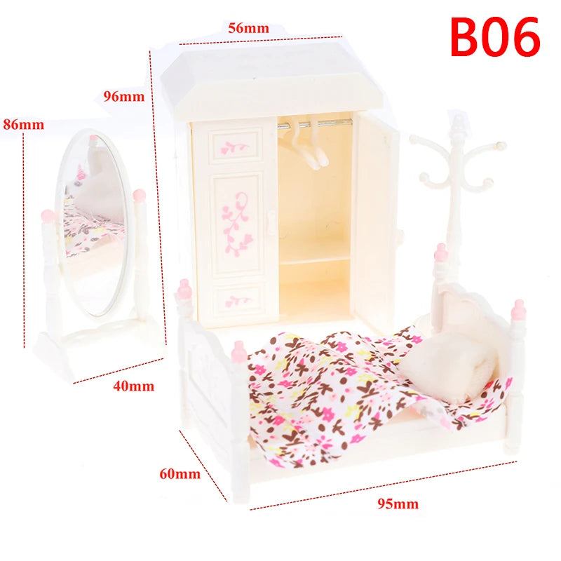 1/12 Dollhouse Forest Family Microfilm Furniture Bathroon Kitchen Dining Room Bed Wardrobe Model Play House Girl Birthday Gift