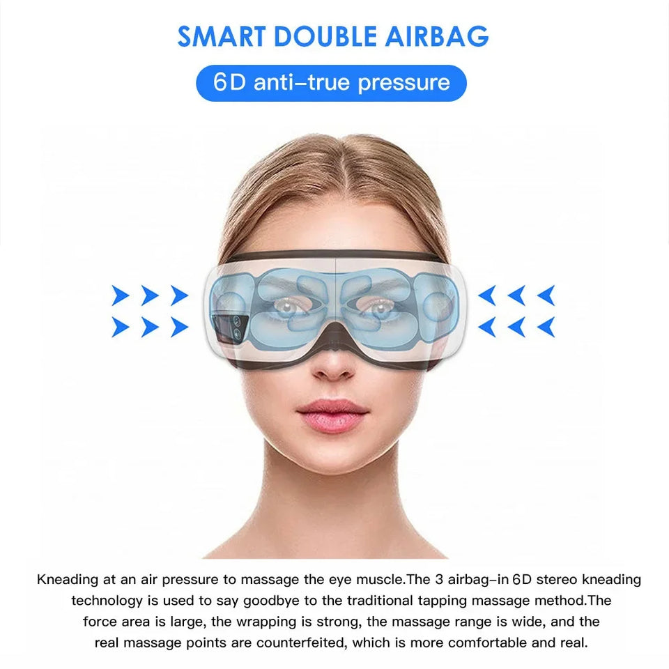 6D Eye Massage Instrument Smart Airbag Vibration Eye Care Hot Compress Bluetooth Eye Massager Glasses Fatigue Pouch & Wrinkle