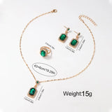 4PCS Sets Exquisite Quadrate Rhinestone Necklace Earrings Ring Jewelry Set Charm Ladies Jewelry Fashion Bridal Gifts