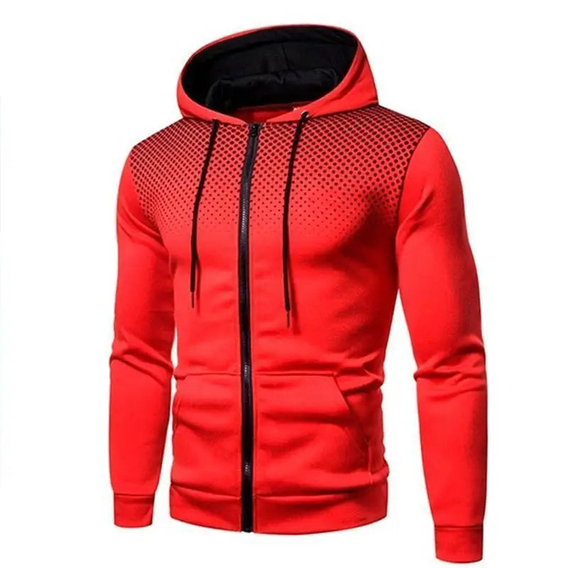 New Autumn Men's Zip Print Hoodie, Casual Solid Hooded Sweatshirt with Long Sleeves, Streetwear Hooody Coat for Male