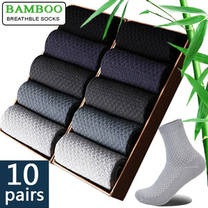 10 Pairs/Lot Men's Bamboo Fiber Socks 2023 New Compression Autumn Long Black Business Casual Man Dress Sock Gift Plus Size 42-45