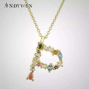 ANDYWEN 925 Sterling Silver I Am Initial P G Pendant Mini Thin Necklace Long Chain Adjustable Gold Plating Crystal S K Jewelry