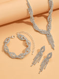 4pcs women's jewelry set with rhinestone inlaid necklaces, earrings, bracelets, wedding accessories