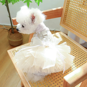 1PC Pet Apparel Dog Spring/Summer Breathable White Wedding Dress Princess Dress with Pulling Cord Button For Small Medium Dogs