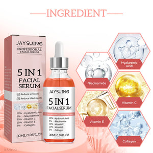 5 In 1 Face Serum Hyaluronic Acid Moisturizing Whitening Anti Wrinkle Aging Vitamin C Fade spots Shrink Pores Skin Care 30ml