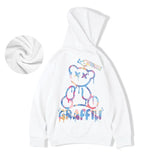 High Street Graffiti Bear Print Men's Fleece Hoodie Retro Autumn Casual Pullover Hooded Sweatshirts Hip Hop Y2K Hoodies Clothes