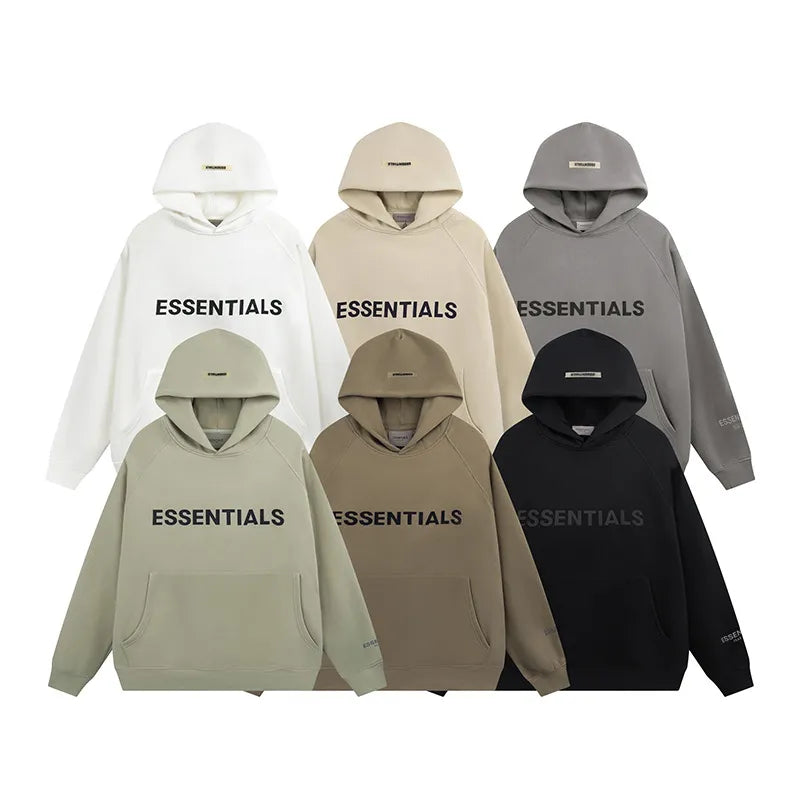 Street trend brand ESSENTIALS reflective three-dimensional letters for men and women oversize hoodies, couple plush sweaters