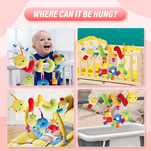 Baby Hanging Baby Car Seat Toys Plush Activity Hanging Stroller Toys with BB Squeaker and Rattles For Newborn Travel Activity Toy