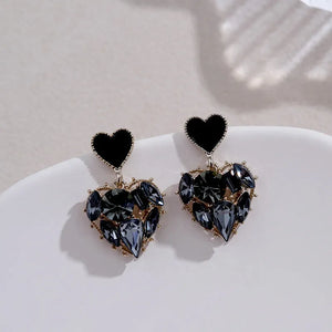 2023 New Fashion Women Black Rhinestone Love Earrings Delicate Sweet Earrings Women Party Birthday Gift Charm Jewelry Gift