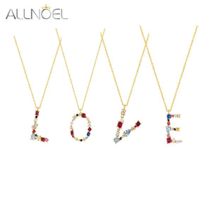 ALLNOEL 26 Alphabet Pendant Necklace Women 925 Sterling Silver Rainbow Colorful Crystal Initial Letter M K W F Gold Fine Jewelry