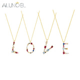 ALLNOEL 26 Alphabet Pendant Necklace Women 925 Sterling Silver Rainbow Colorful Crystal Initial Letter M K W F Gold Fine Jewelry