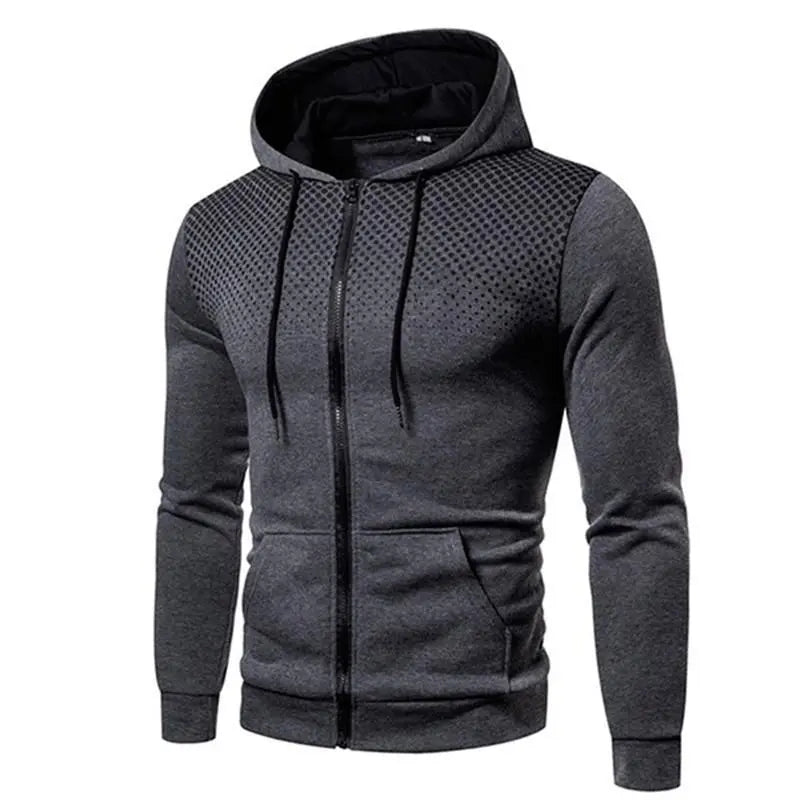 New Autumn Men's Zip Print Hoodie, Casual Solid Hooded Sweatshirt with Long Sleeves, Streetwear Hooody Coat for Male