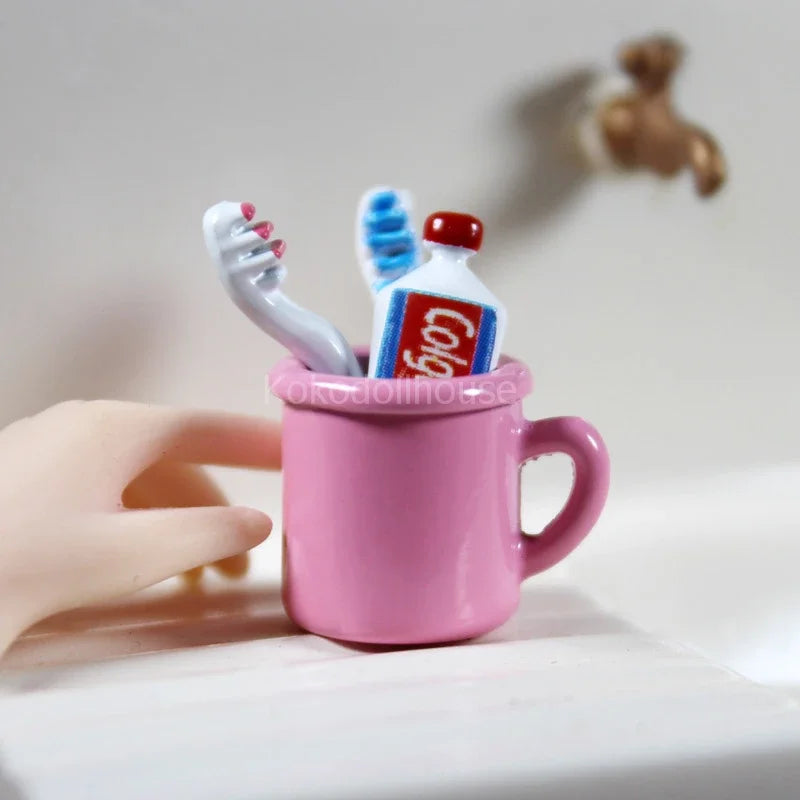 1/12 dollhouse miniature mini cup toothpaste toothbrush for ob11 blyth bjd pullip doll house furniture accessories toy