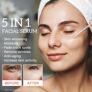 5 In 1 Face Serum Hyaluronic Acid Moisturizing Whitening Anti Wrinkle Aging Vitamin C Fade spots Shrink Pores Skin Care 30ml