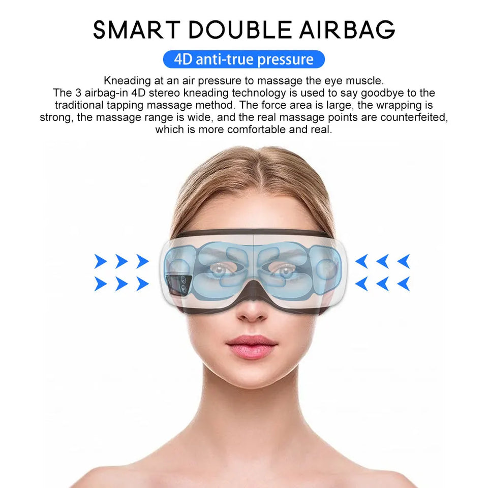 6D Smart Airbag Vibration Eye Massager Hot Compress Bluetooth Eye Massage Glasses Eye Care Instrument Fatigue Pouch & Wrinkle