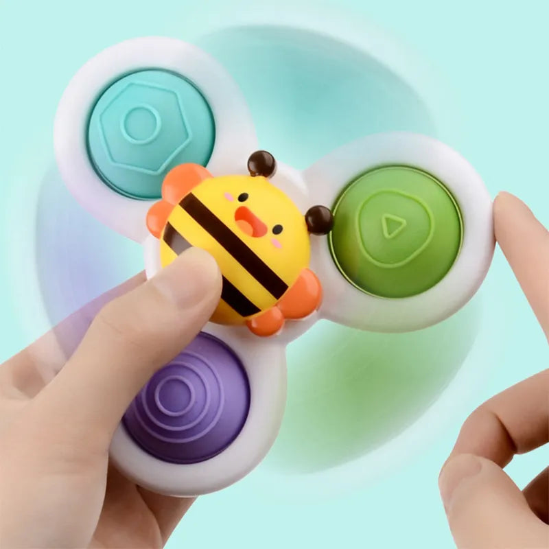 3Pcs Suction Cups Spinning Top Toy For Baby Game Infant Teether Relief Stress Educational Rotating Rattle Bath Toys For Children