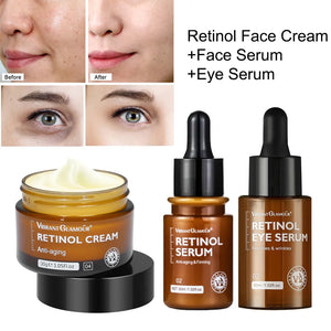 Retinol Face Cream+Facial Serum+Eye Serum Set Anti-Aging Remove Wrinkle Eye Bag Whitening Moisturizing Skin Lightening Cream