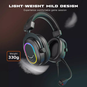 Fifine Dynamic RGB Gaming Headset with Mic Over-Ear Headphones 7.1 Surround Sound PC PS4 PS5 3 EQ Options Game Movie Music