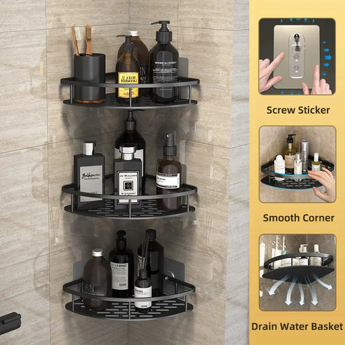 Bathroom Shelf Kitchen Storage Organizer Aluminum Alloy Shower Shelf Bathroom Accessories No Drilling Wall Shelf