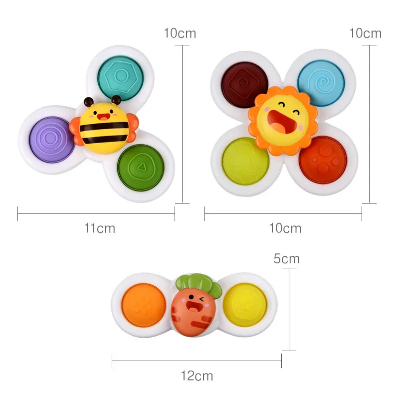 3Pcs Suction Cups Spinning Top Toy For Baby Game Infant Teether Relief Stress Educational Rotating Rattle Bath Toys For Children