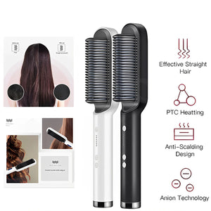 Anion Hair Pro 3 in 1 Straightener Brush, Dryer, Flat Panel and Curl Modeler Hair Brush Heating Combing For bivolt Straightened