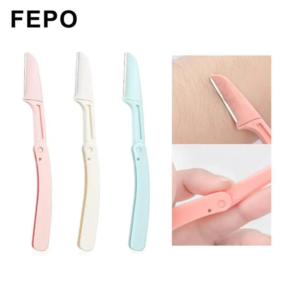 3Pcs Eyebrow Trimmer Foldable Stainless Steel Eyebrow Razor Beauty Tools for Women Body Hair Removal Tools