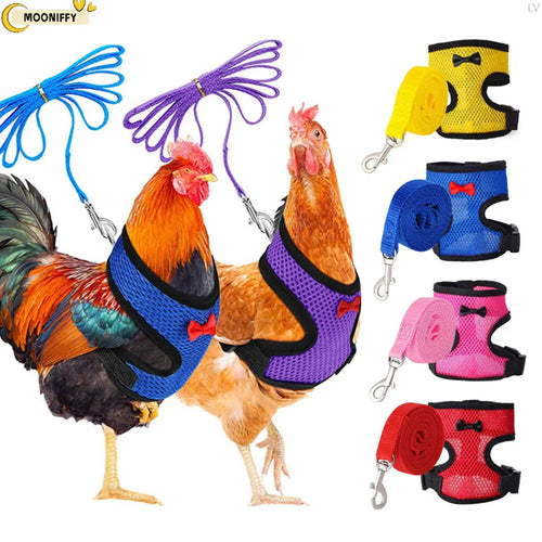 Adjustable Chicken Harness Duck Vest Hen Belt Pet Harness Matching Collars Bow Leads Mesh Breathable Poultry Supplies Leash