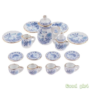 15Pcs 1:12 Miniature Porcelain Tea Cup Set  Flower Tableware Kitchen Dollhouse Furniture Toys For Children Tea Cups Dollhouse