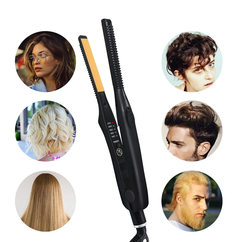 2 In 1 Hair Straightener and Curler Mini Flat Iron Straightening Styling Tools Ceramic Hair Crimper Corrugation Curling Iron