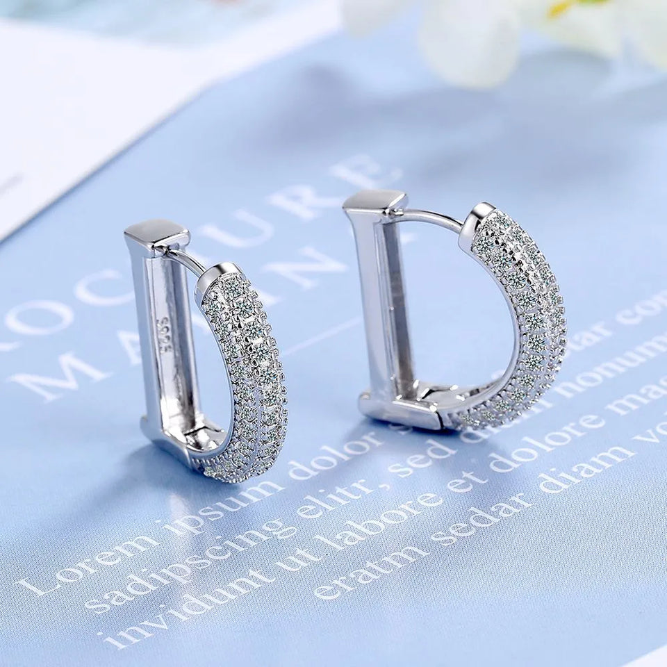 Andara s925 Sterling Silver Real Moissanite Letter D Hoop Earring For Women Sparkling Lab Diamond Ear Buckle Fine Jewelry Gift