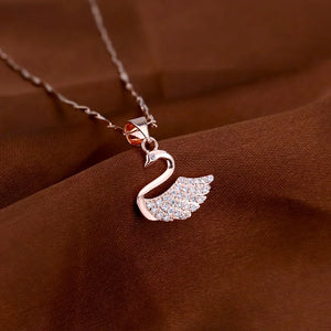 925 Sterling Silver Rose Gold Swan Necklace For Women Pendant Zircon Clavicle Chain Fine Jewelry Romantic Accessories Gifts