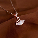 925 Sterling Silver Rose Gold Swan Necklace For Women Pendant Zircon Clavicle Chain Fine Jewelry Romantic Accessories Gifts